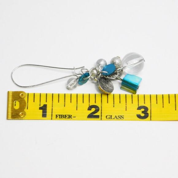 Fashion Blue Silver Clear Beaded Dangle Earrings - Picture 3 of 3
